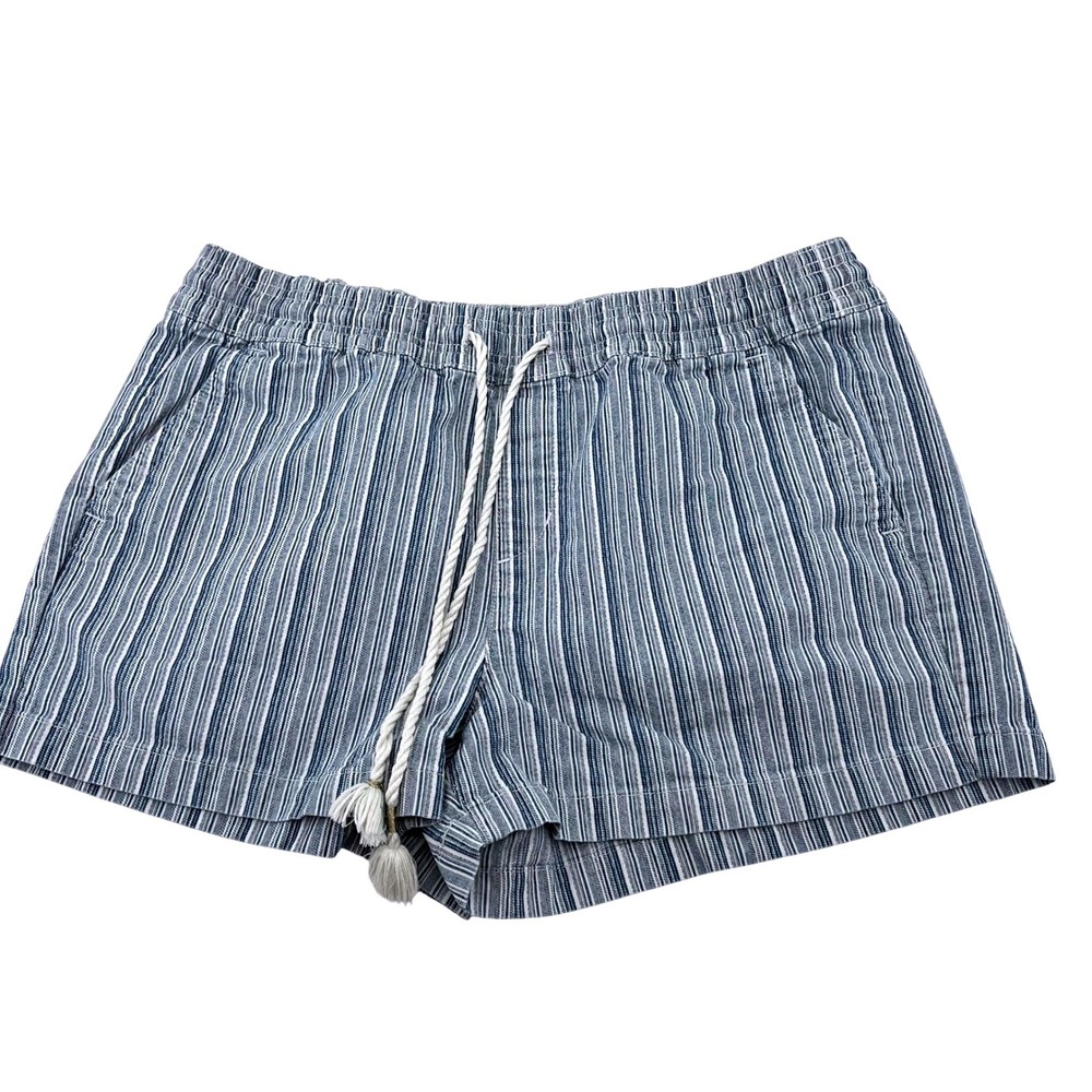 Loft Blue White Striped Pull On Shorts Women Large Elastic Waist Tassel Rope Tie